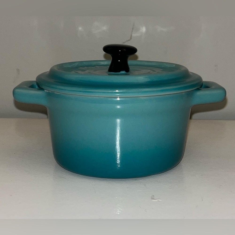 Pier 1 Imports Mini Cocotte Stoneware Crock with Lid Teal